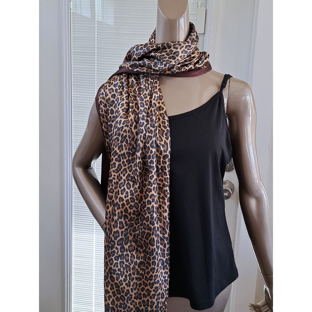 Leopard Print Reversible Satin Scarf Brown Animal Print Shawl Wrap Rectangle
